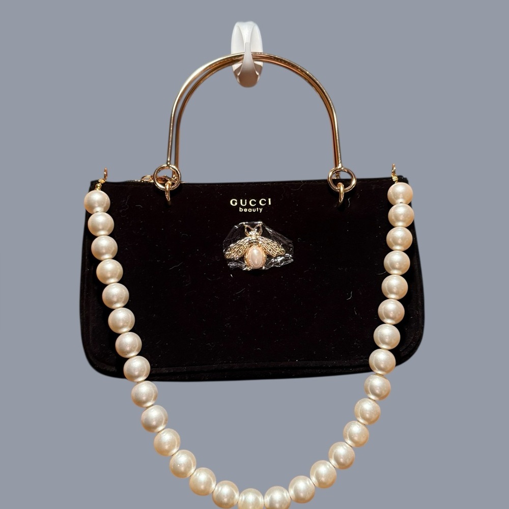 GWP Gucci Black Velvet Bag with Pearl Accents